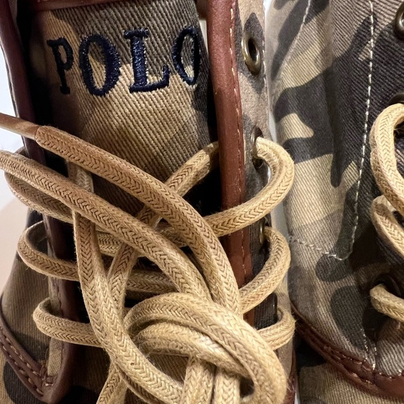POLO CANVAS W/LEATHER TRIM CAMOUFLAGE HIGH TOP SNEAKERS. SIZE 7.   NWOT - Picture 14 of 15